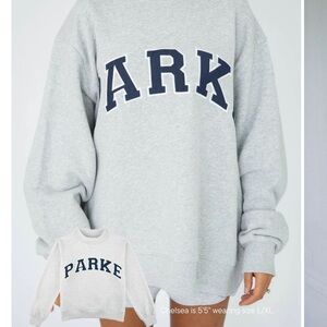 PARKE White Sweatshirt with NAVY Lettering
